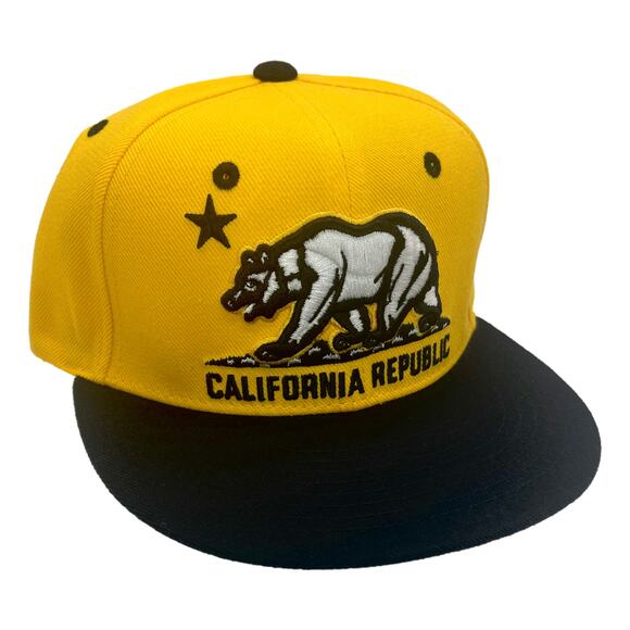 Gold/Black California Republic Cali Bear Flag Flat Bill Snapback Cap Hat - Picture 2 of 4